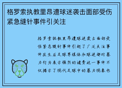 格罗索执教里昂遭球迷袭击面部受伤紧急缝针事件引关注 格罗索执教里昂遭球迷袭击面部受伤紧急缝针事件引关注